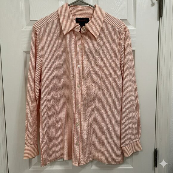 Denim & Co. Women’s Peach Striped Seersucker Long Sleeve Shirt Size M - Picture 4 of 4